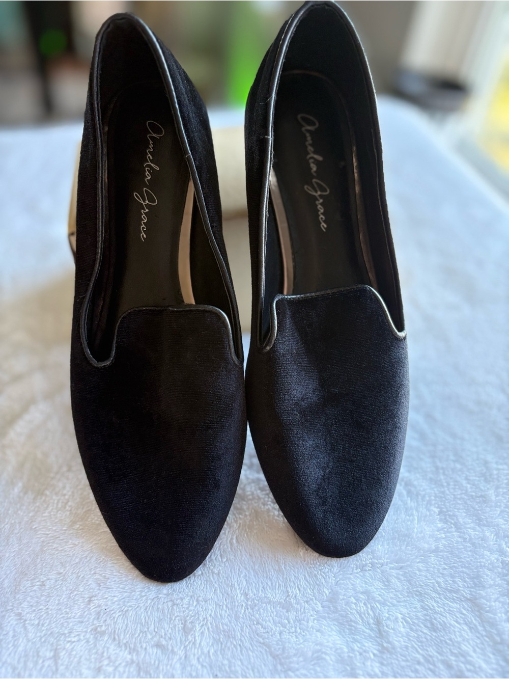 Amelia Grace Black Velvet Slip-On Loafers for Women
